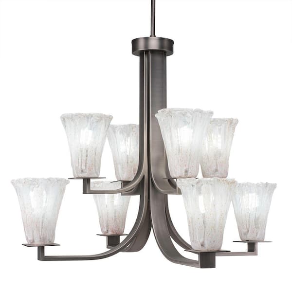 Unbranded Aspen 8-Light Graphite Cluster Chandelier for Dinning Table with 5.5 in. Fluted Italian Ice Glass No Bulbs Included