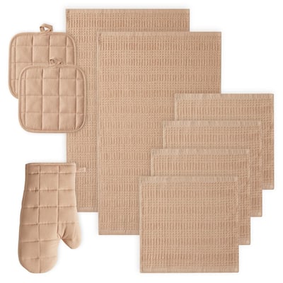 3 Piece Tan / Light Brown / Beige Oven Mitt & Pot Holder Kitchen Décor