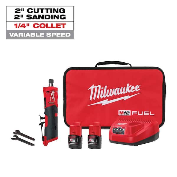 M12 FUEL 12V Lithium-Ion Brushless Cordless 1/4 in. Straight Die Grinder Kit with Two 2.0 Ah Batteries