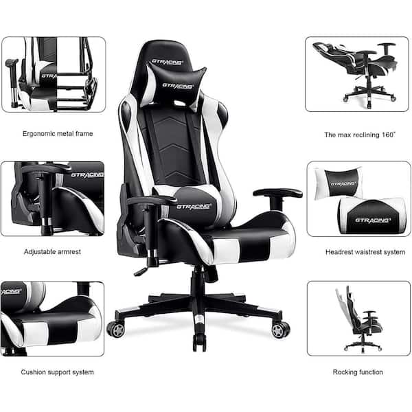 Lucklife Footrest Office Desk Chair Ergonomic Gaming Chair Black PU Leather Racing Style E-sports Gamer Chairs