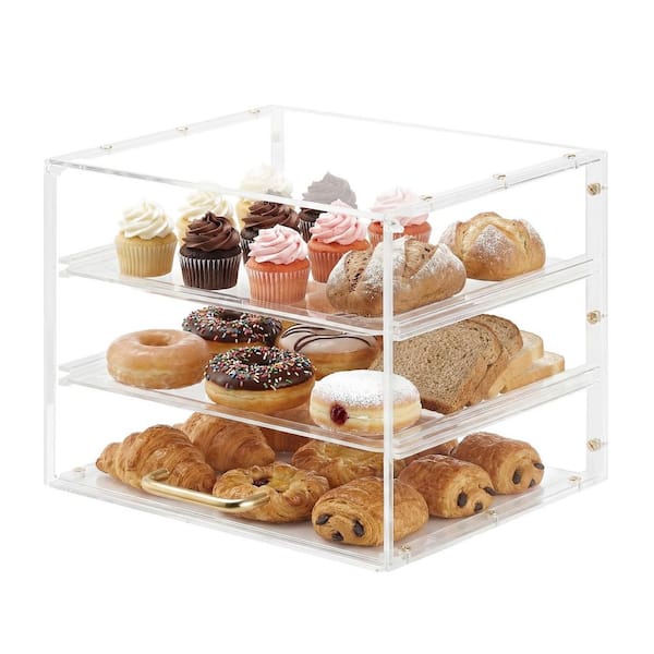 Bakery Display Case, 13 in. x 10.2 in. x 10.2 in. 3-Tier Countertop Pastry Display Case, Clear Acrylic Bread Box