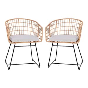 Brown Wicker/Rattan Outdoor Lounge Chair in Gray Set of 2