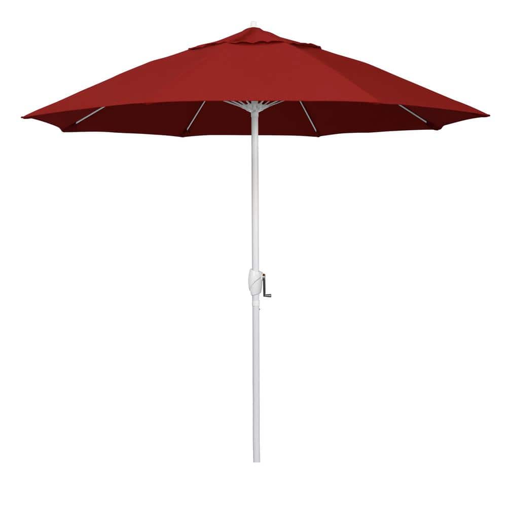 9 ft. Matted White Aluminum Market Patio Umbrella Fiberglass Ribs and Auto Tilt in Jockey Red Sunbrella price history on PriceWatchPro