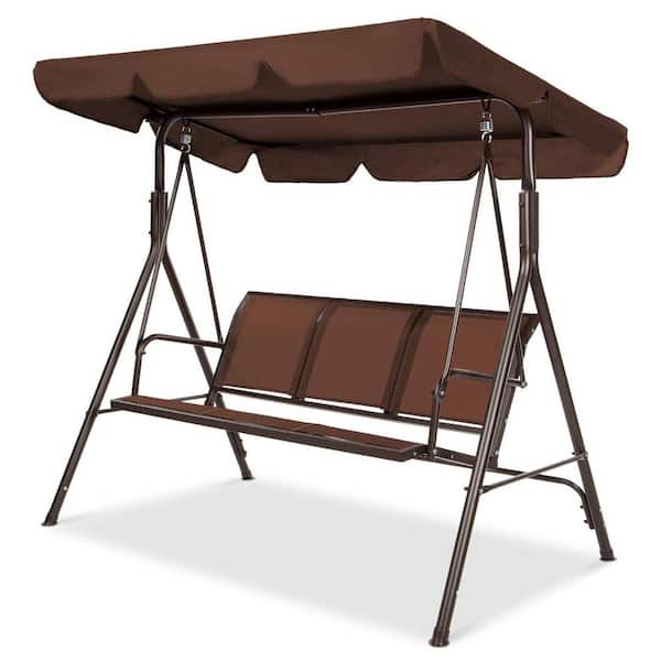 Unbranded 68 in. W x 64 in. H Brown Metal 2-Seater Patio Swing With Adjustable Canopy