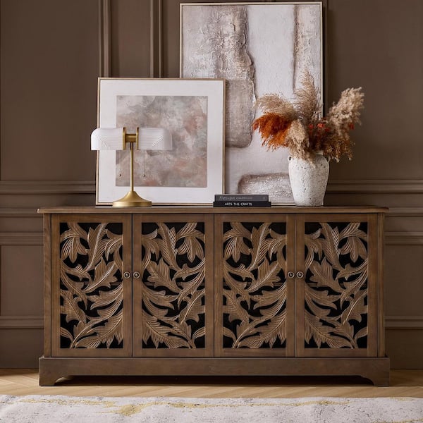 Christian Walnut Traditional 4-Door Wood Sideboard with Cable Management