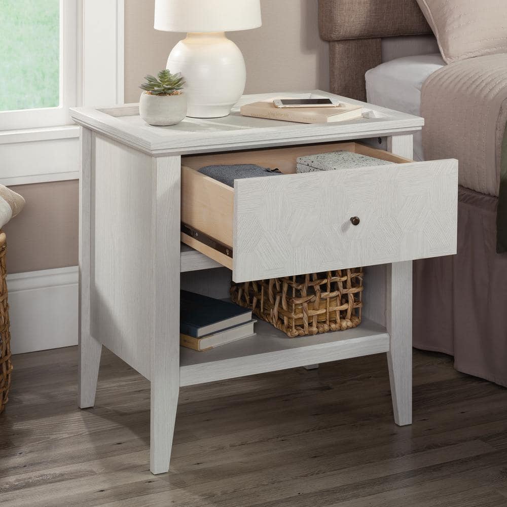 Glacier Oak Hexagon Pattern 1-Drawer Nightstand with Open Shelf