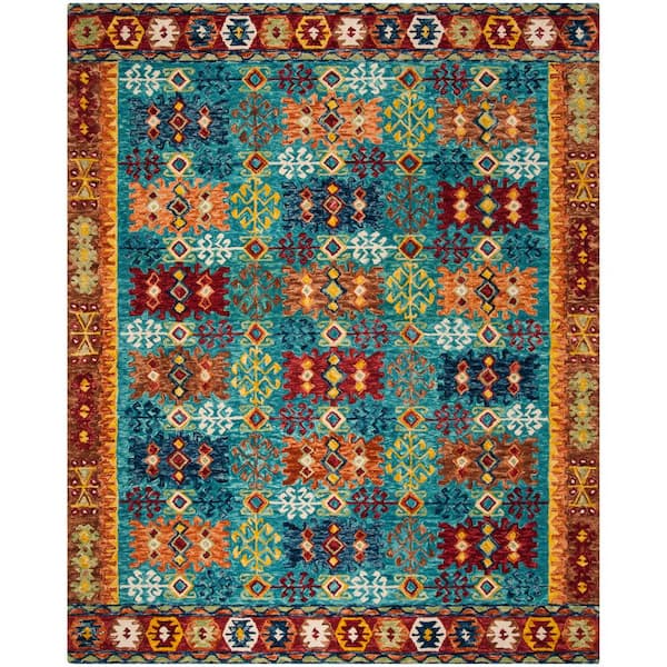 Aspen 10 ft. x 14 ft. Blue/Red Geometric Area Rug