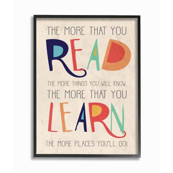 Stupell Industries 16 in. x 20 in. "Red Orange Blue and Green Read Learn Cartoon Typography" by Daphne Polselli Framed Wall Art