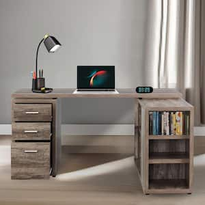 Natural 24 in. L-Shaped Desk with Drawers, L-Shaped Office Desk, L-Shaped Computer Desk, Corner-L with Drawers