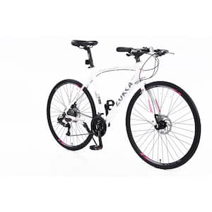 28 in. White 700C Road Bike for Men Women's City Bicycle with Disc Brake