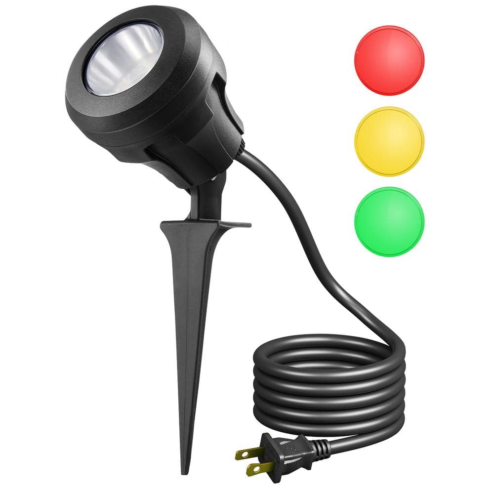 DEWENWILS 120V LED Black Outdoor Spotlight with Color Lenses