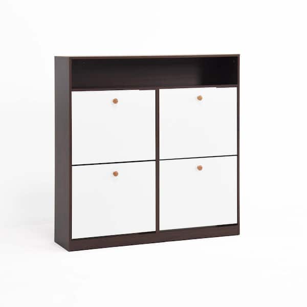 Unbranded 39.37 in. W x 9.45 in. D x 39.37 in. H Dark Brown Shoe Cabinet Linen Cabinet with Flip Drawer for Entryway, Hallway