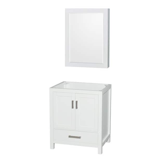 Wyndham Collection Sheffield 29 in. W x 21.75 in. D x 34.5 in. H Single Bath Vanity Cabinet without Top in White with MC Mirror