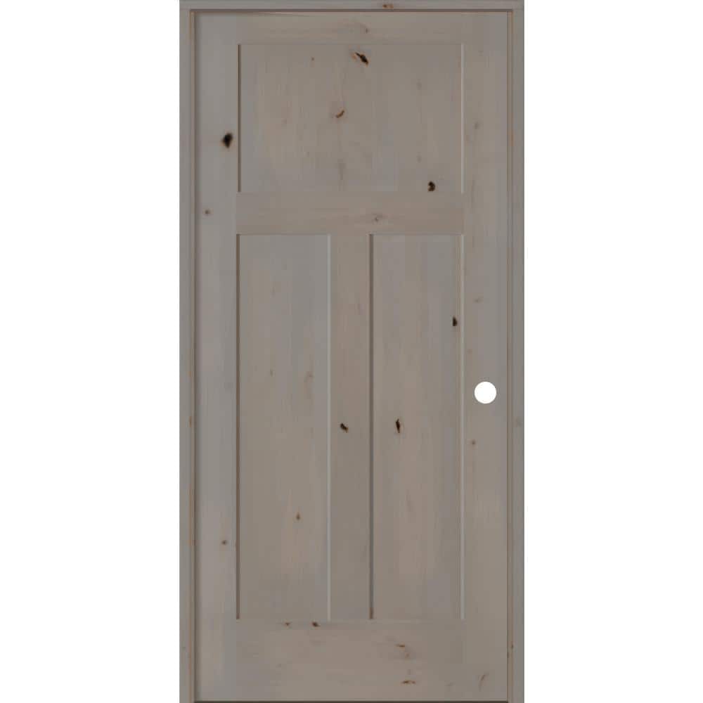 36 in. x 80 in. Craftsman Knotty Alder 3-Panel Left-Handed Grey Stain Solid Wood Single Prehung Interior Door price history on PriceWatchPro