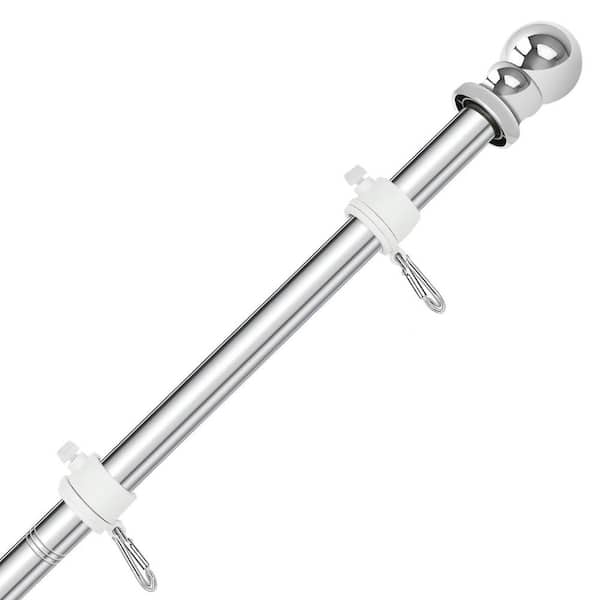 5FT Adjustable 1 in. Stainless Steel Flag Pole Kit with Wall Mount Holder Tangle Free Rings Outdoor Silver