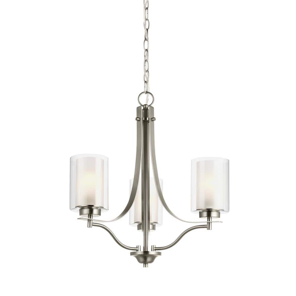Elmwood Park Brushed Nickel 3-Light Chandelier with Satin Etched Glass
