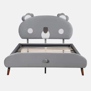 Gray Plywood Frame Full Size Upholstered Platform Bed with Koala-Shaped Headboard