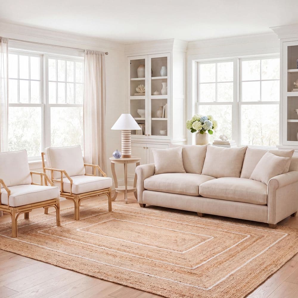 Natural Fiber 6 ft. x 6 ft. Square Natural/Ivory Striped Woven Border Area Rug price history on PriceWatchPro