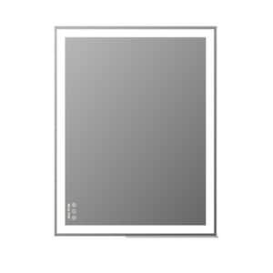 28 in. W x 36 in. H Small Rectangular Aluminium Framed Dimmable Wall Bathroom Vanity Mirror in Silver