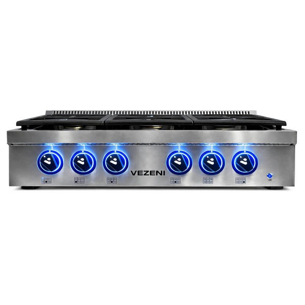 Randolph Pro 36 in. 6 Burners Burner Grate Natural Gas Cooktop in Stainless Steel, Blue Knobs price history on PriceWatchPro