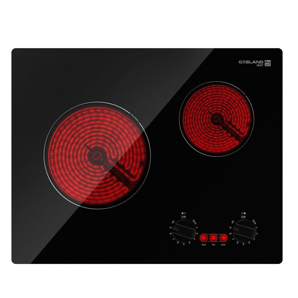 GASLAND Chef Pro Series 21 in. Built-In Radiant Electric Ceramic Glass Cooktop in Black with 2 Elements and Mechanical Knob