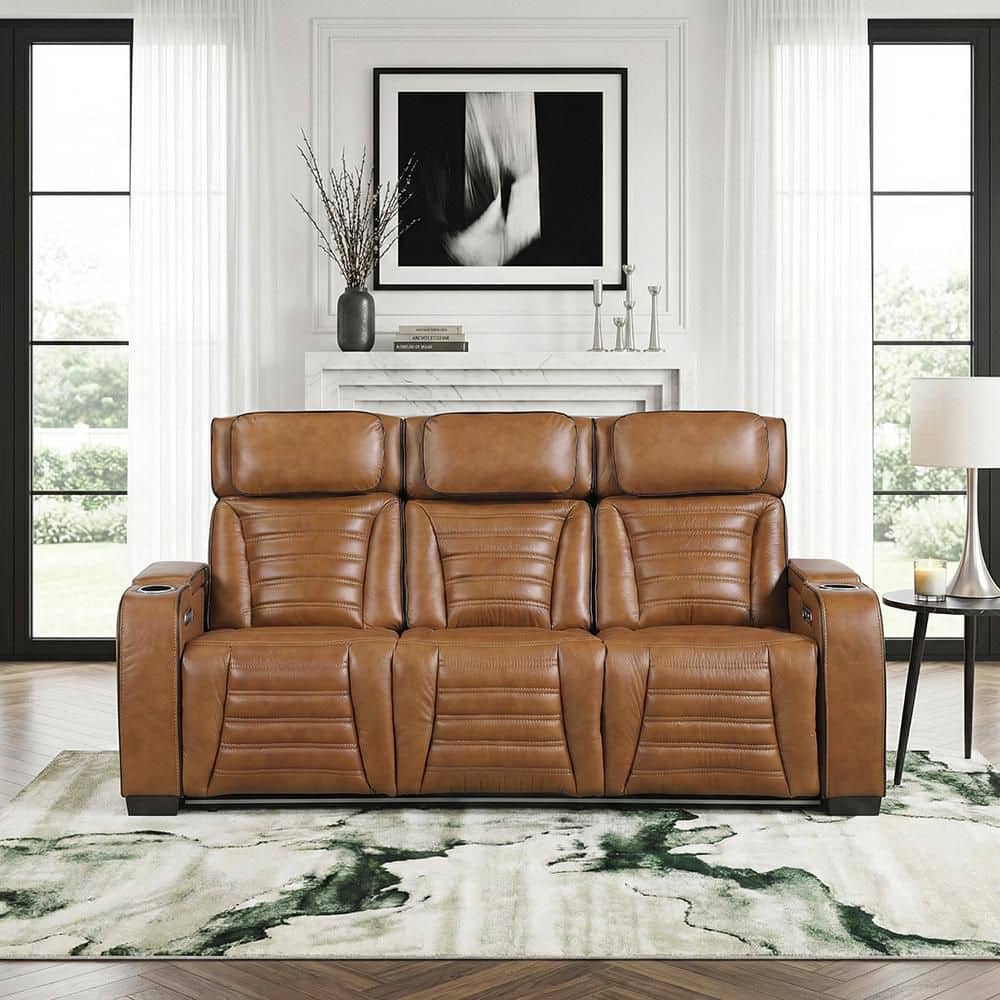 Lazzara Bedos 84 in. W Pillow Top Arm Top Grain Leather Rectangle