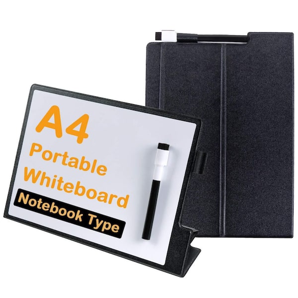 A4 Series Portable Magnetic Dry Erase Whiteboard with Stand PU Cover Black Easy Wipe Desktop White Board