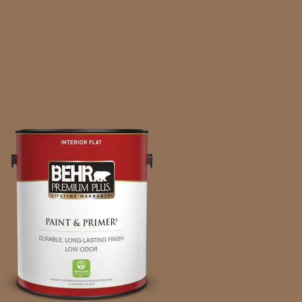 BEHR PREMIUM PLUS 1 gal. #PMD-107 Shaved Chocolate Flat Low Odor Interior Paint & Primer
