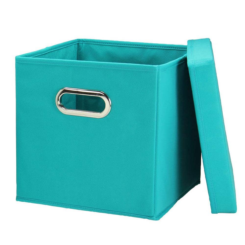 Aqua 11" Fabric Collapsible Lidded Storage Cubes (Set of 2)