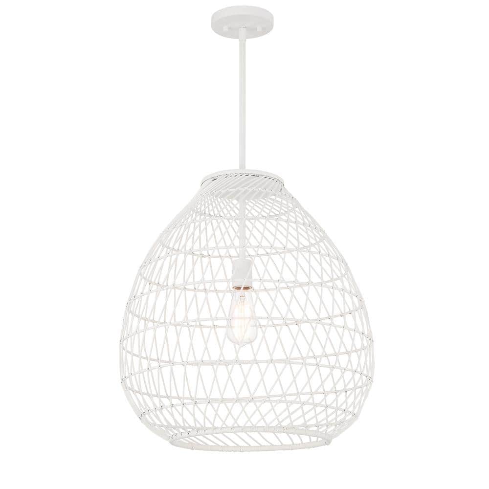 Maya Bisque White Resin Wicker 1-Light Pendant