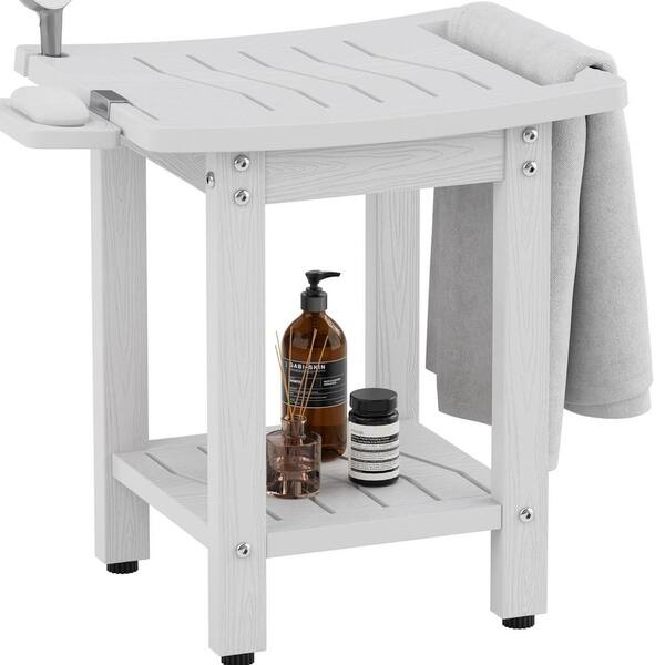 11.1 in. x 11.1 in. x 17.5 in. White HIPS Plastic Outdoor Pool Garden Stool /Indoor Bathroom Stool Bench