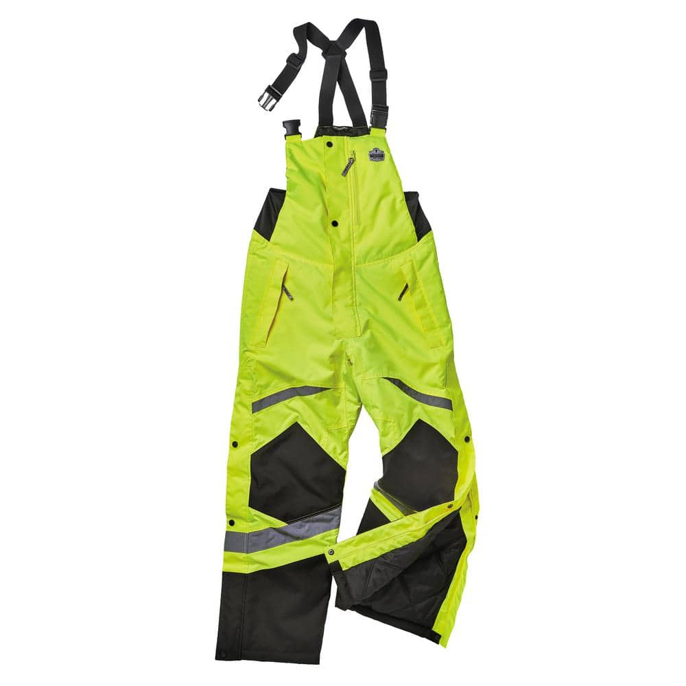 RefrigiWear High Visibility Hi Vis ANSI Class E, Insulated Softshell High  Bib Work Overalls (Lime, 4X-Large)