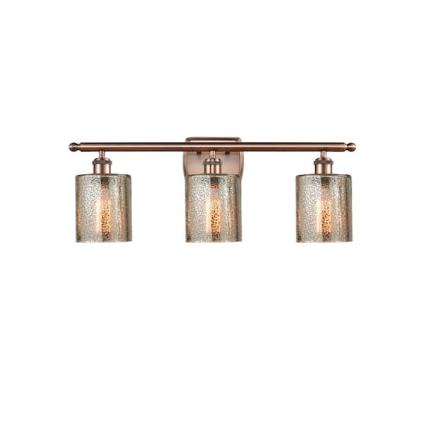 Cobbleskill 26 in. 3-Light Mercury, Antique Copper Vanity Light with Bronze Glass Shade