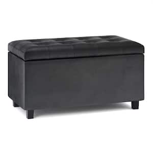 Cosmopolitan 34 in. Wide Transitional Rectangle Storage Ottoman in Distressed Black Vegan Faux Leather
