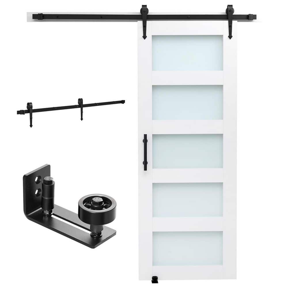VEVOR Barn Door and Hardware Kit, 32 x 84 x 1.38 in. Wood and Glass Sliding Barn Door,Smoothly and Quietly, Access Door