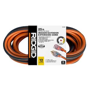 25 ft. 12/3 Heavy Duty Indoor/Outdoor Extension Cord with Lighted End, Orange/Grey