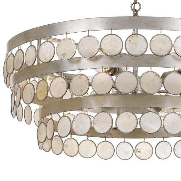 Antique Silver 6-Light Chandelier with Capiz Shell Accents