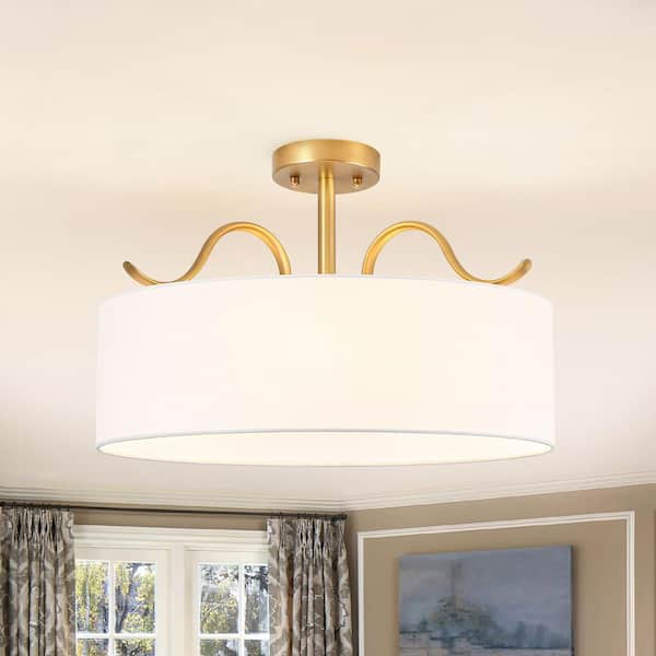 HUOKU Haven 3-Light 18.9 in.W Brushed Brass Farmhouse Drum Pendant