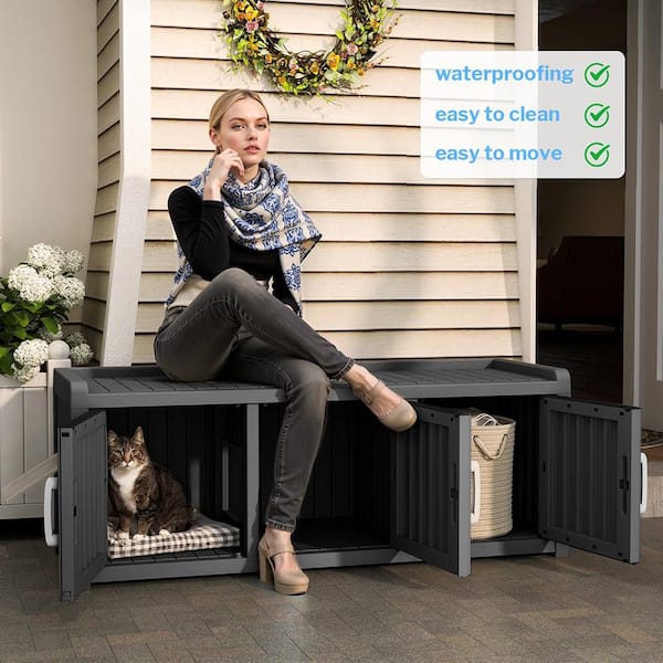 Black 24.93 x 17.64 in. Resin Cat Litter Box Enclosure, Large