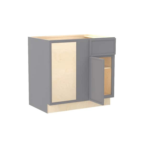Home Decorators Collection Franklin 36 in. W x 24 in. D x 34.5 in. H Assembled Plywood Base Blind Corner Kitchen Cabinet in Veiled Gray Soft Close