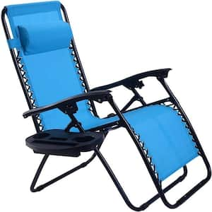 Versatile Black Flexible Aluminum Outdoor Lounge Chair in Light Blue (Set of 2)