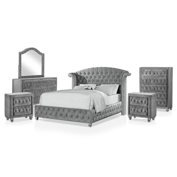 Furniture of America Nesika 6-Piece Gray California King Bedroom Set