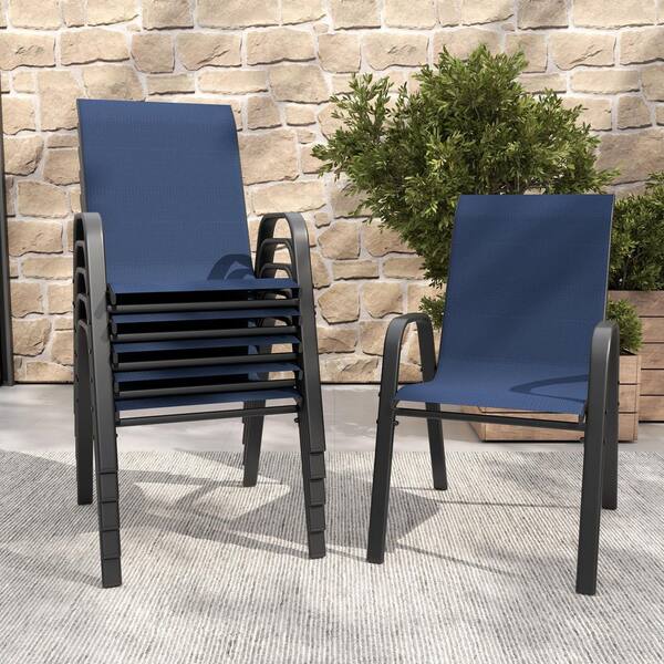 Sudzendf Navy Blue Metal Outdoor Dining Chair Set of 6,350 lbs