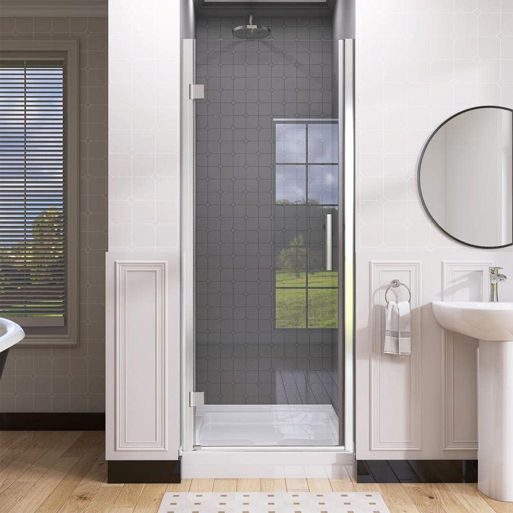 Chrome Frameless Pivot Shower Door with Clear Tempered Glass