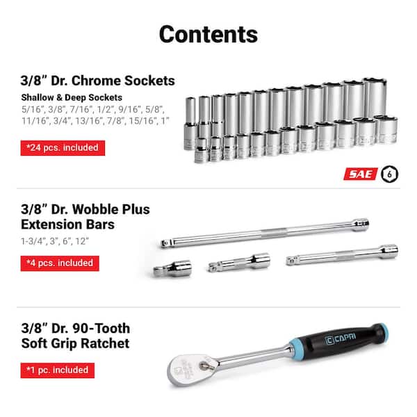 Capri Tools 3/8 in. Drive Master 6-Point SAE Master Chrome Socket