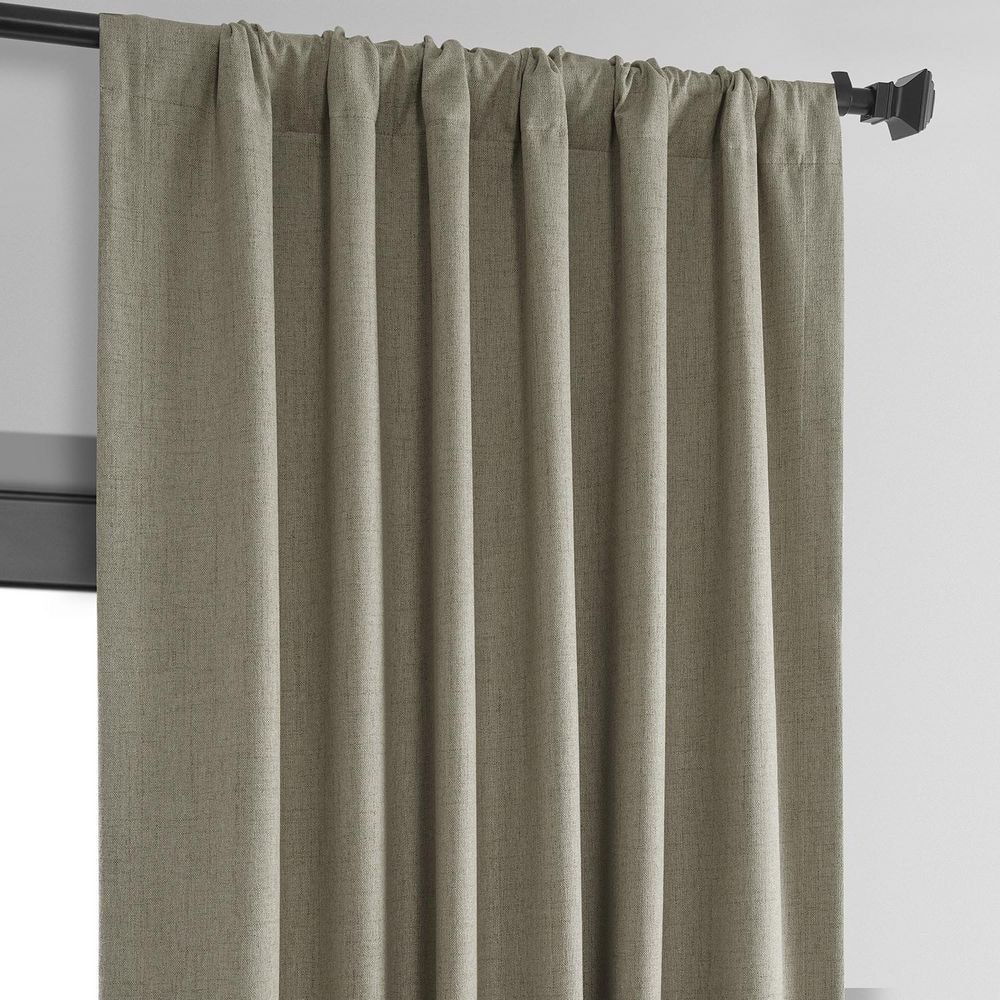 Warm Taupe Linen Blackout Pleated Curtain Panel, 50" x 96"