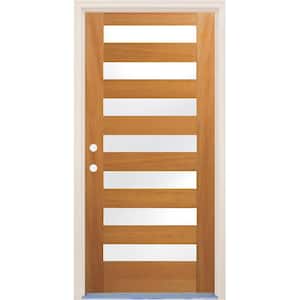 36 in. x 80 in. Right-Hand/Inswing 7 Lite Satin Etch Glass Unfinished Fir Wood Prehung Front Door