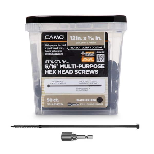 CAMO 12 in. x 5/16 in. Hex Head Multi-Purpose hex Drive Structural Wood Screw - PROTECH Ultra 4 Exterior Coated (50-Pack)