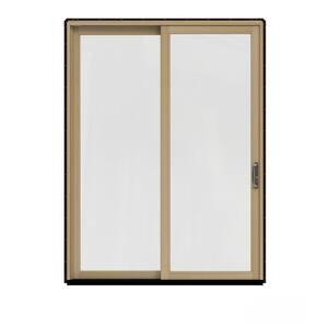 72 in. x 96 in. W-2500 Contemporary Black Clad Wood Left-Hand Full Lite Sliding Patio Door w/Unfinished Interior