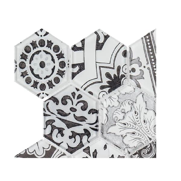 Jeffrey Court Take Home Tile Sample - Morris Block White 4.5 in. x 4.5 in. Hexagon Glossy Glass Mosaic